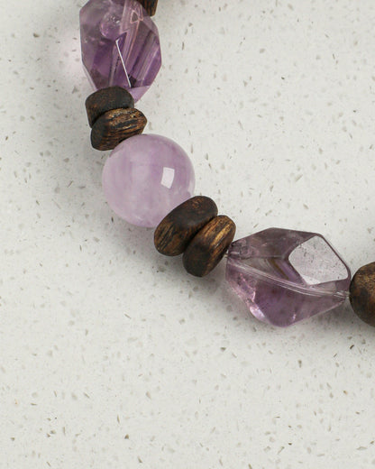 Violet Mist — Wood & Purple Stone Bracelet