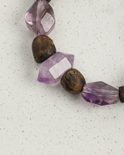 Violet Mist — Wood & Purple Stone Bracelet