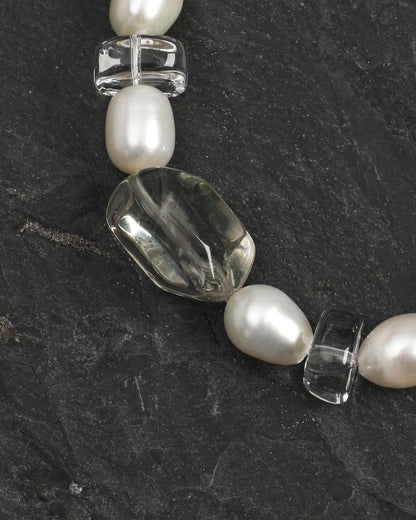Verdant Mist — Green & White Bead Bracelet