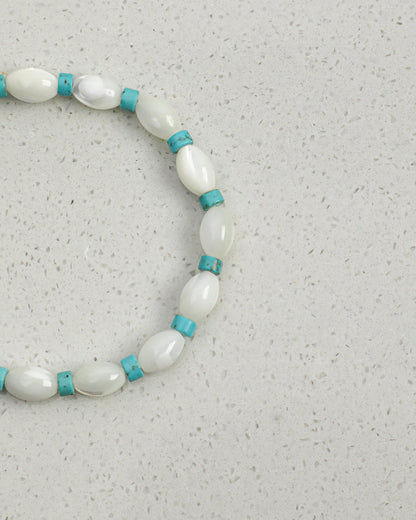 White Gleam — White Shell & Green Stone Bracelet