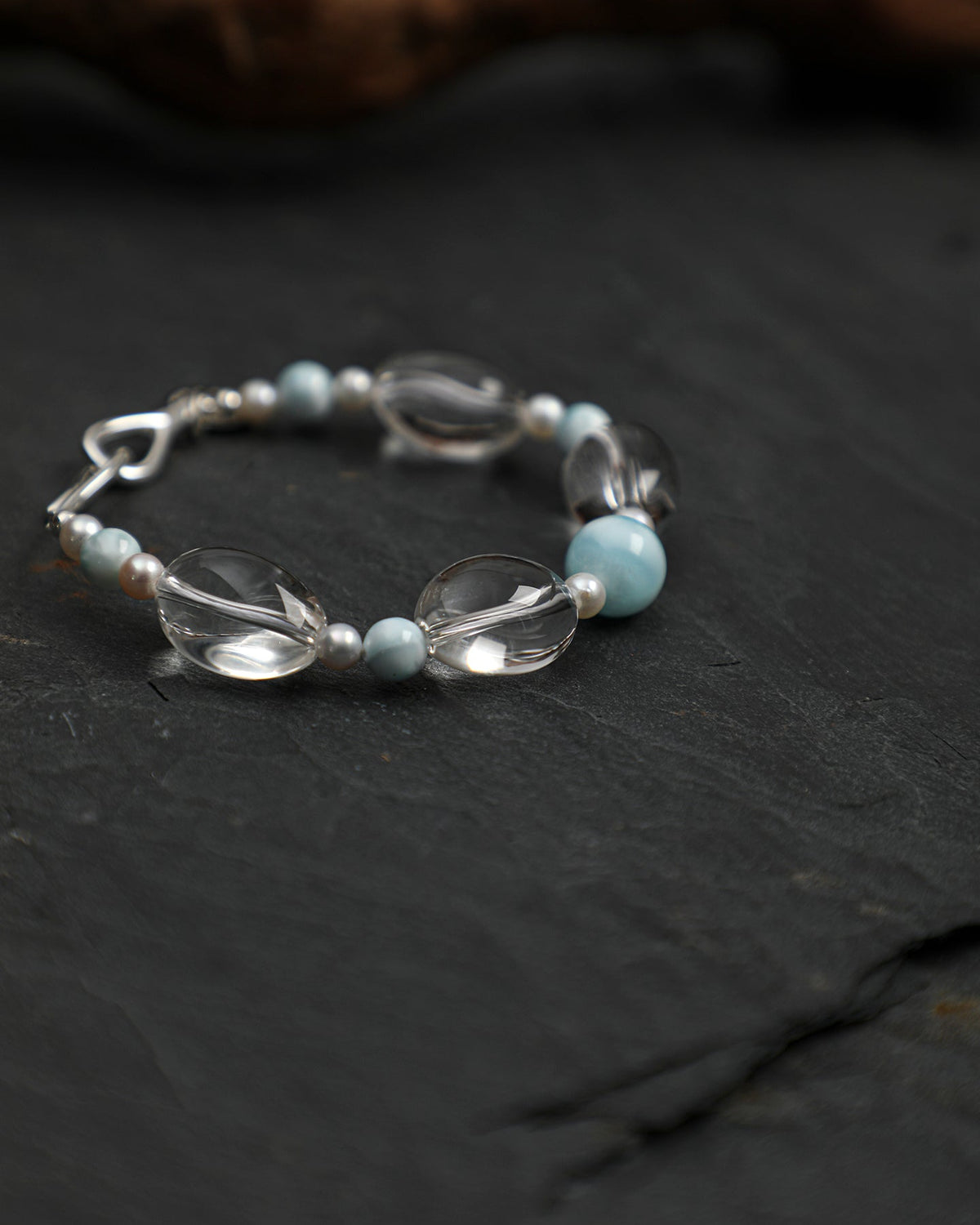 Clear Current — Blue Stone & Clear Bead Bracelet