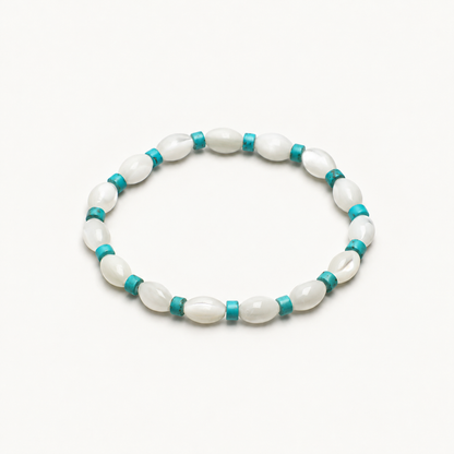White Gleam — White Shell & Green Stone Bracelet