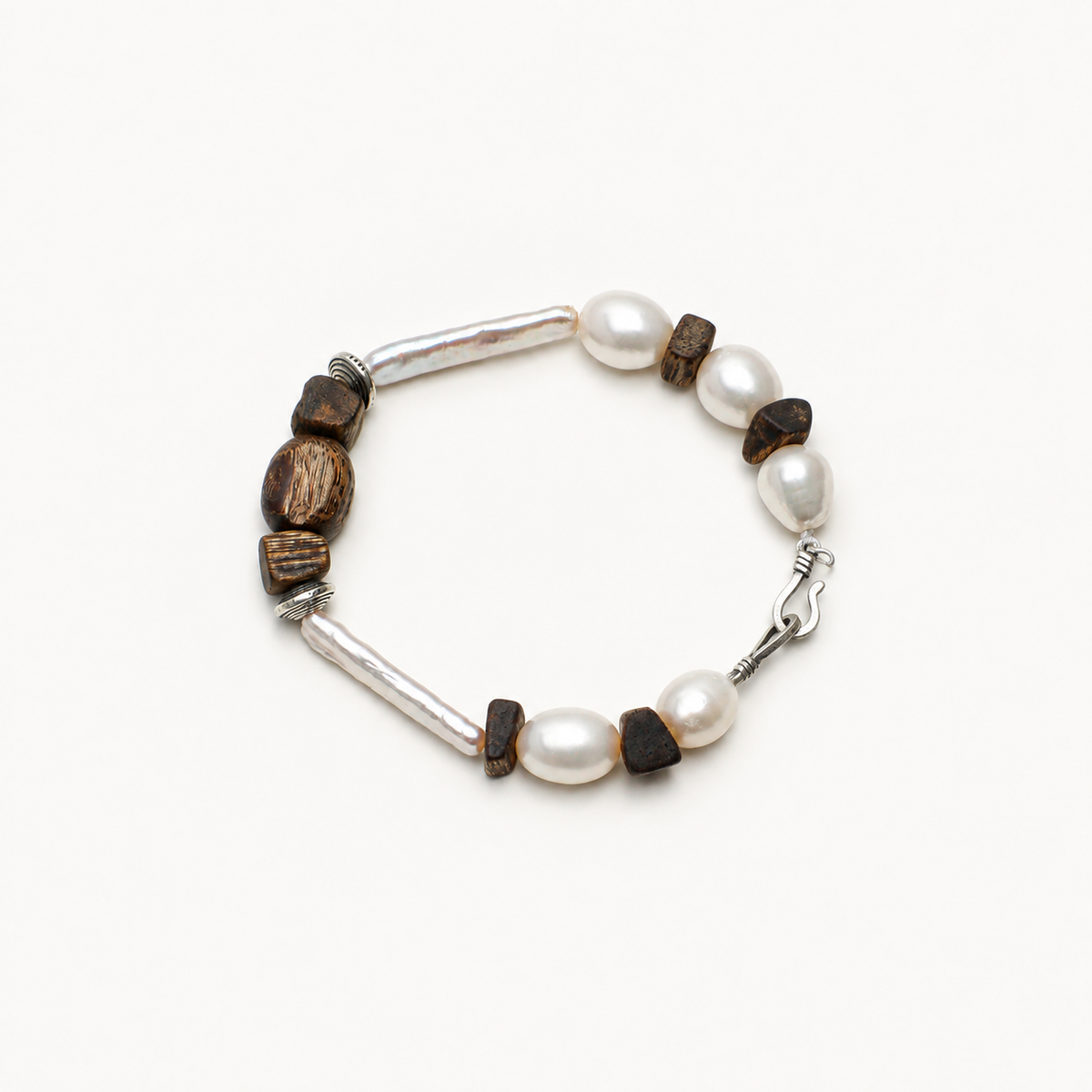 Deep Grain — Wood & Luminous Bead Bracelet