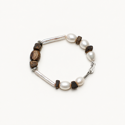 Deep Grain — Wood & Luminous Bead Bracelet