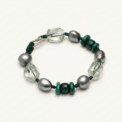 Green Shadow — Grey Pearl Bracelet on ivory background