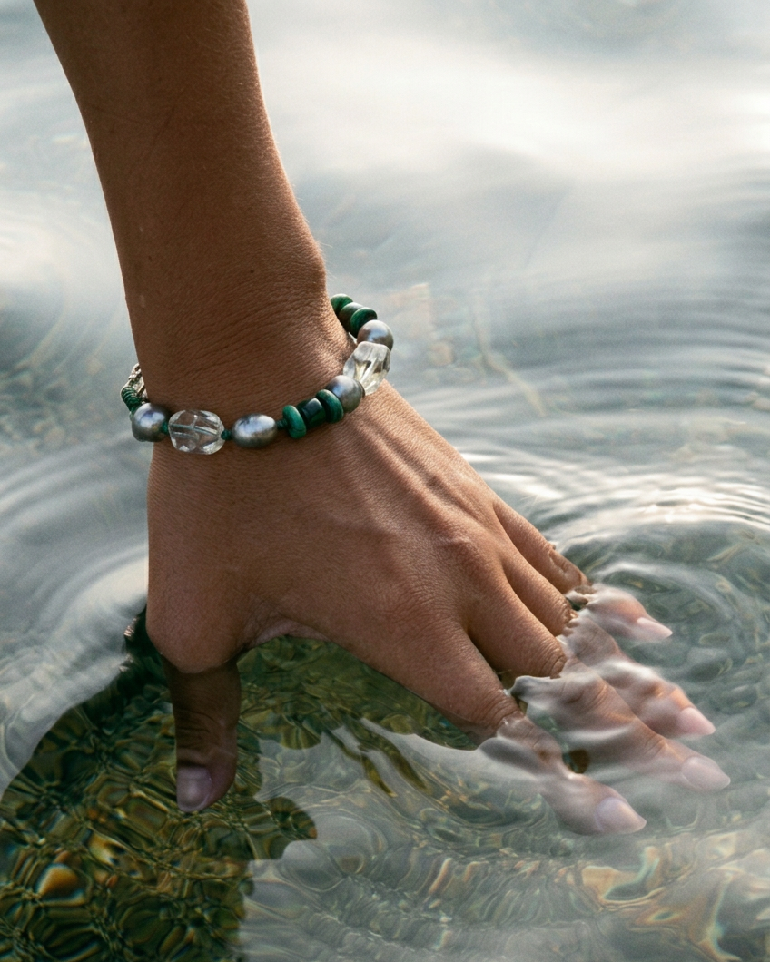 Green Shadow — Grey Pearl Bracelet worn view