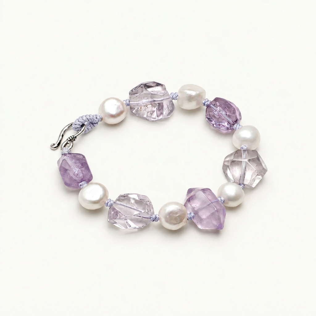 Violet Rhythm — Pearl Tide Bracelet on ivory background