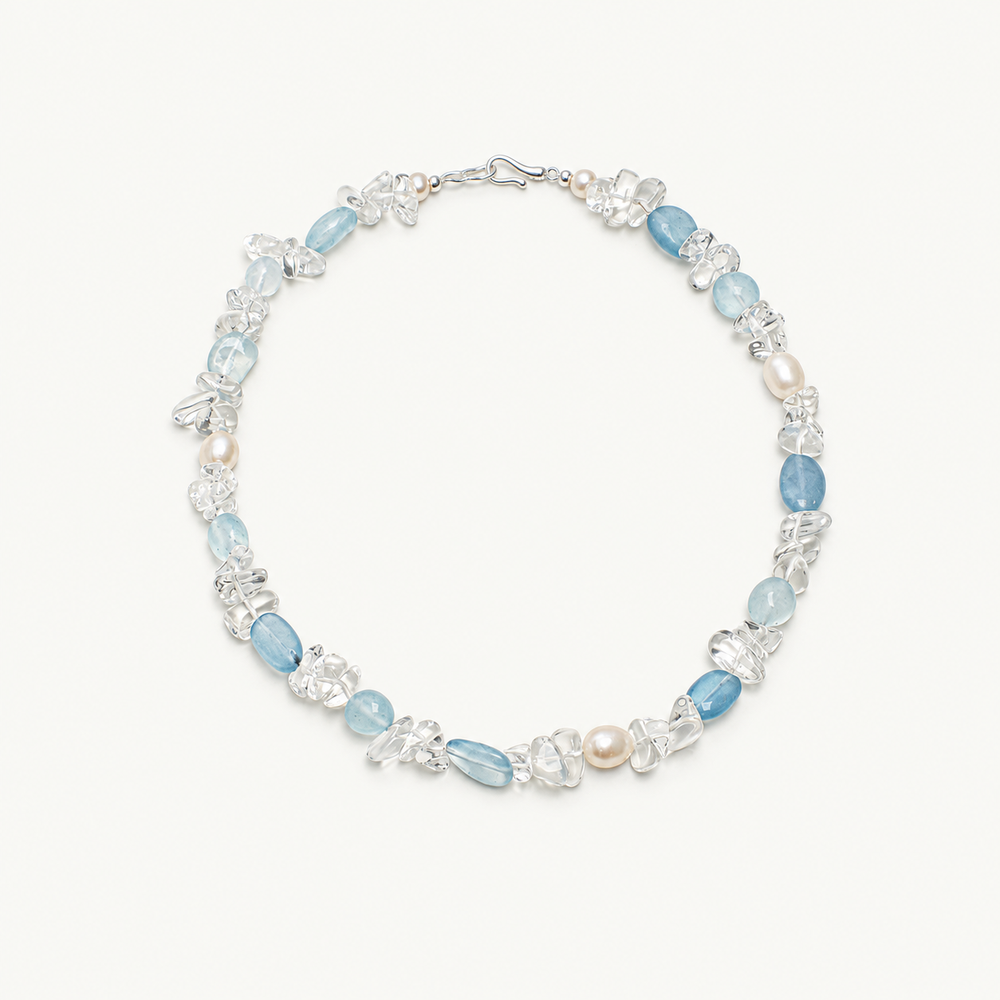 Icy Blue — Crystal Bead Necklace on ivory background