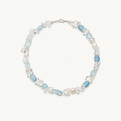 Icy Blue — Crystal Bead Necklace on ivory background