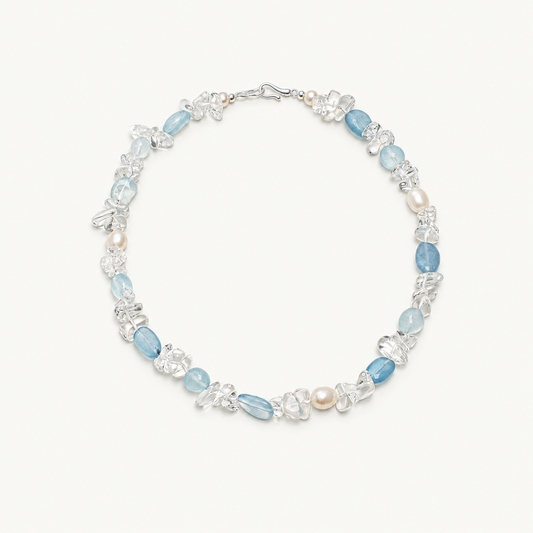 Icy Blue — Crystal Bead Necklace on ivory background