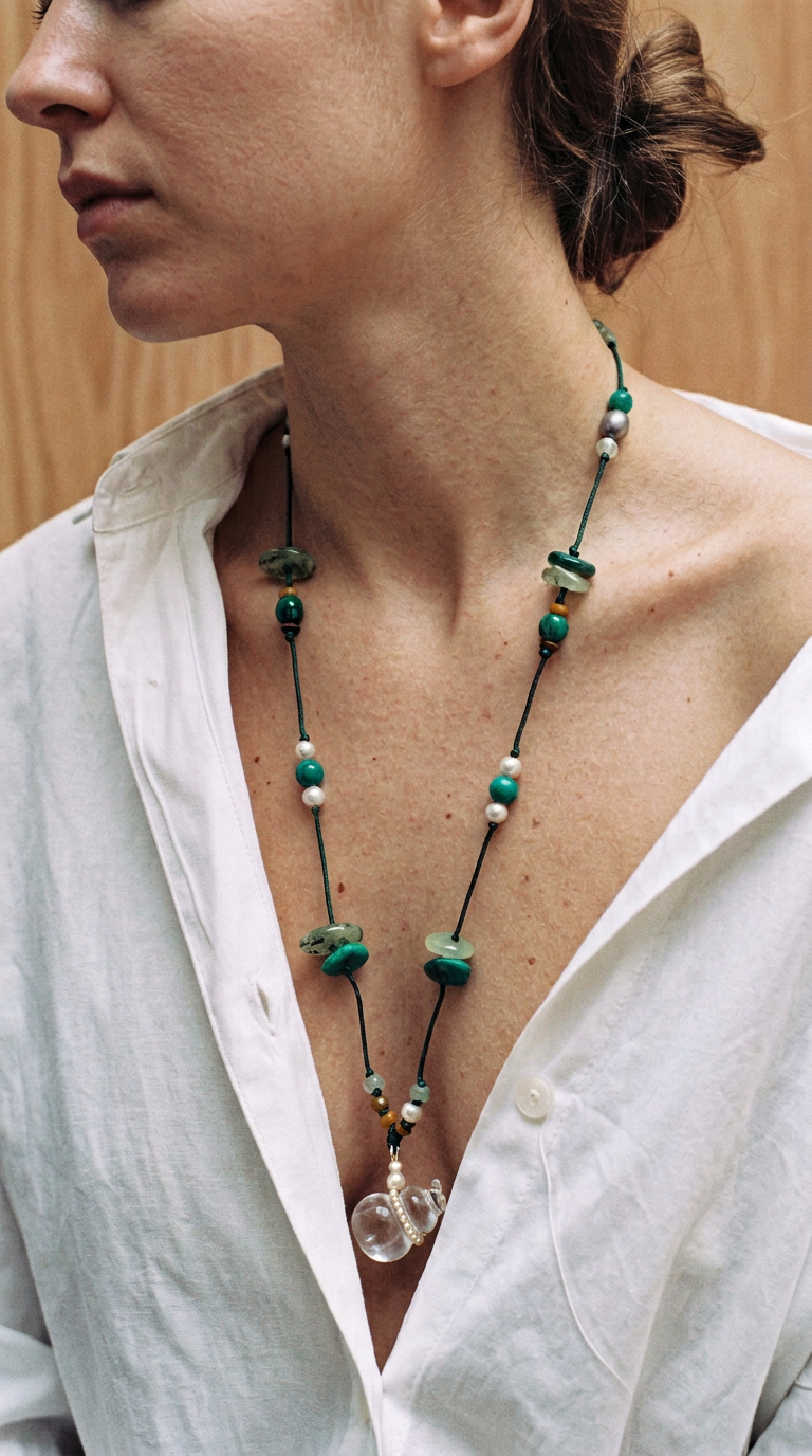 Clear Stream — Crystal Drift Necklace worn view
