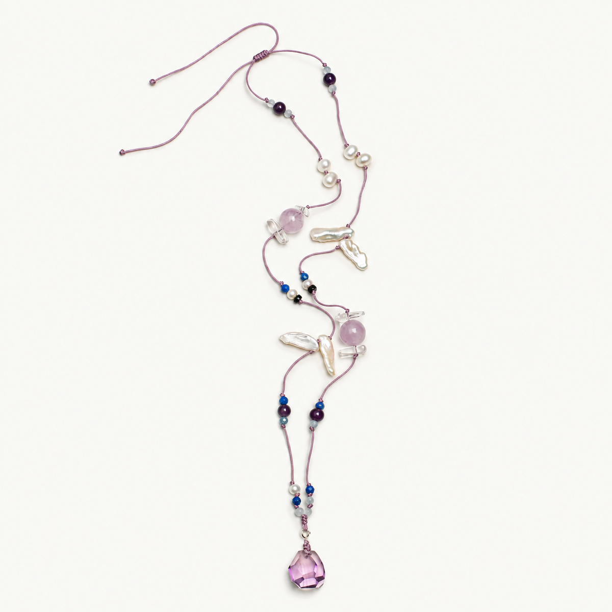 Violet Cloud — Crystal Drop Necklace on ivory background