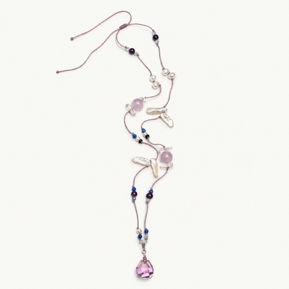 Violet Cloud — Crystal Drop Necklace on ivory background