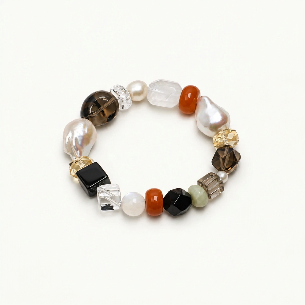 Inkstone Glow — Stone Mosaic Bracelet on ivory background