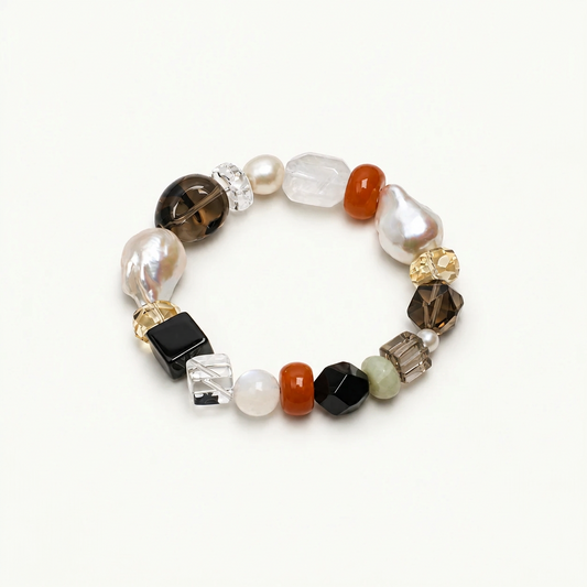 Inkstone Glow — Stone Mosaic Bracelet on ivory background