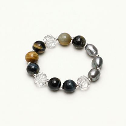 Ink Tide — Tiger’s Eye Mosaic Bracelet on ivory background