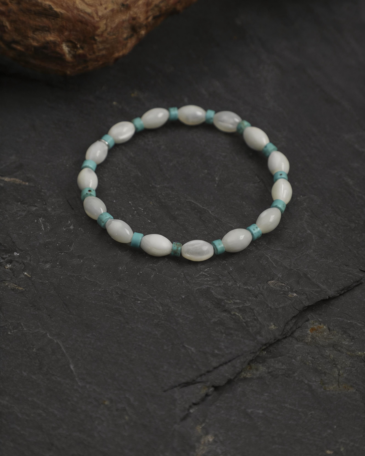 White Gleam — White Shell & Green Stone Bracelet