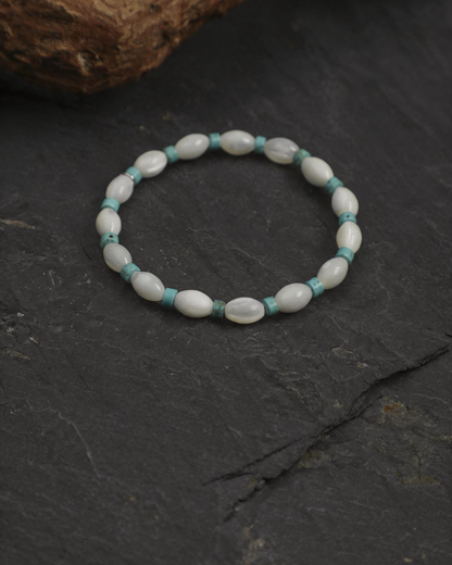 White Gleam — White Shell & Green Stone Bracelet