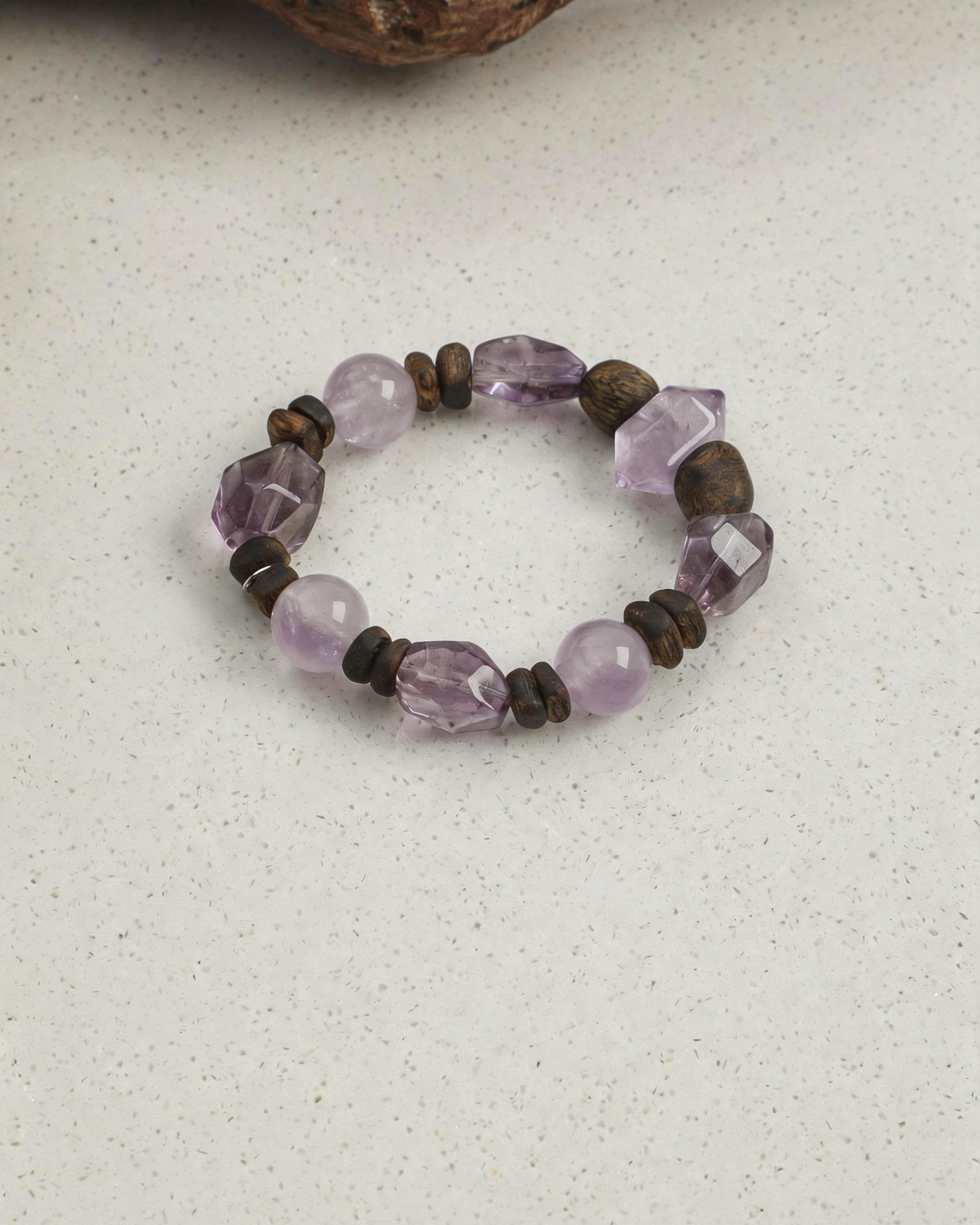Violet Mist — Wood & Purple Stone Bracelet