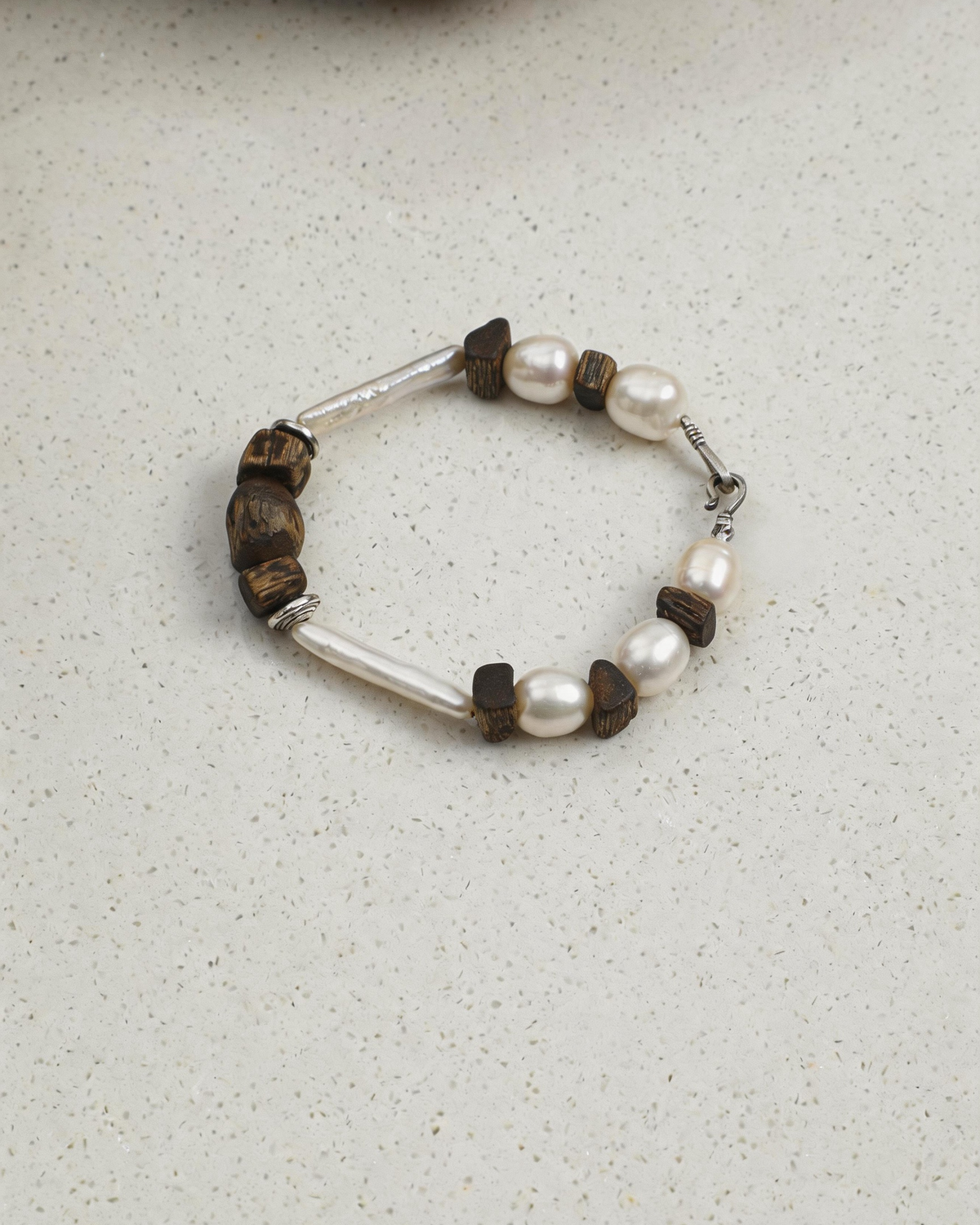 Deep Grain — Wood & Luminous Bead Bracelet