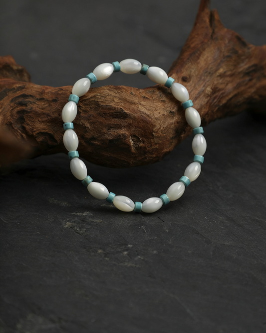 White Gleam — White Shell & Green Stone Bracelet