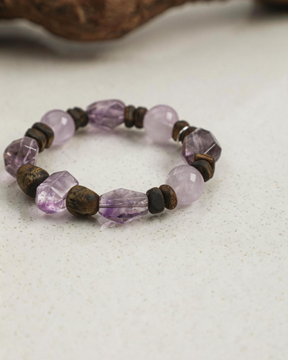 Violet Mist — Wood & Purple Stone Bracelet