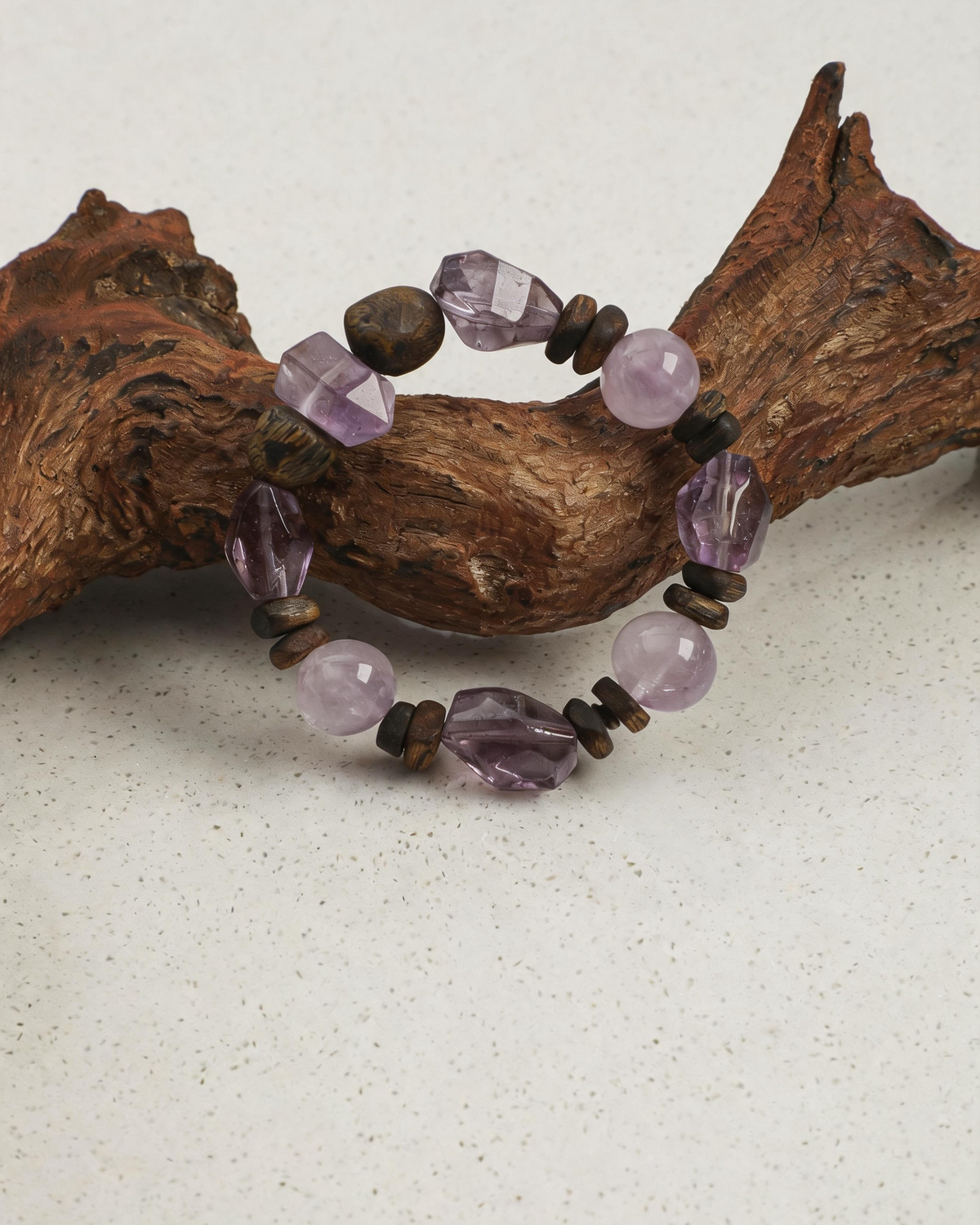 Violet Mist — Wood & Purple Stone Bracelet