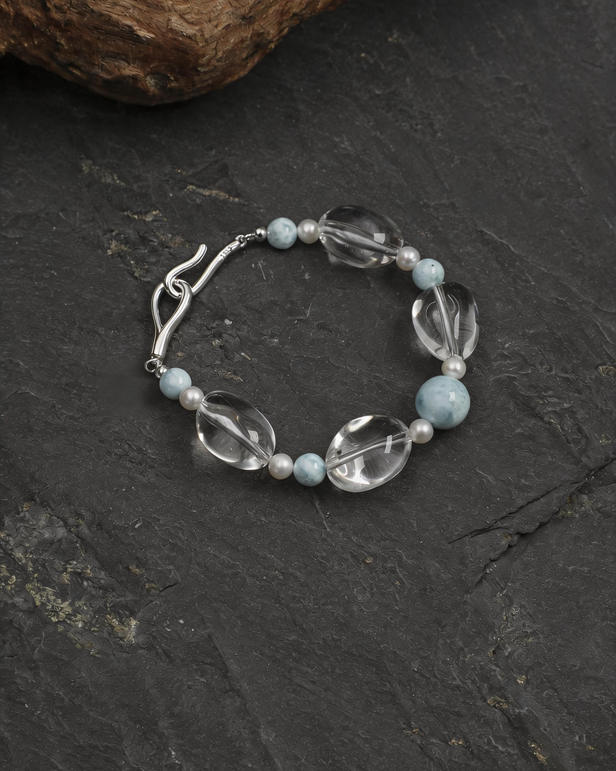 Clear Current — Blue Stone & Clear Bead Bracelet