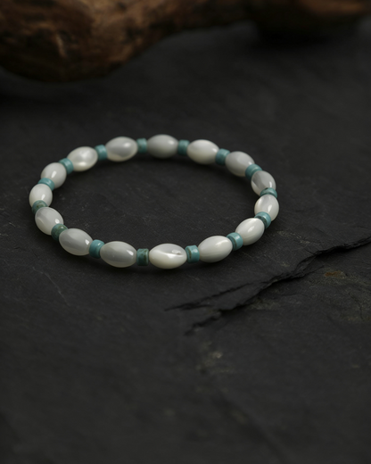 White Gleam — White Shell & Green Stone Bracelet